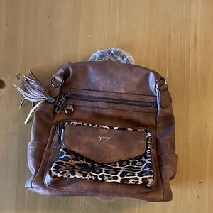LePage Brown Backpack with Leopard Print Accent